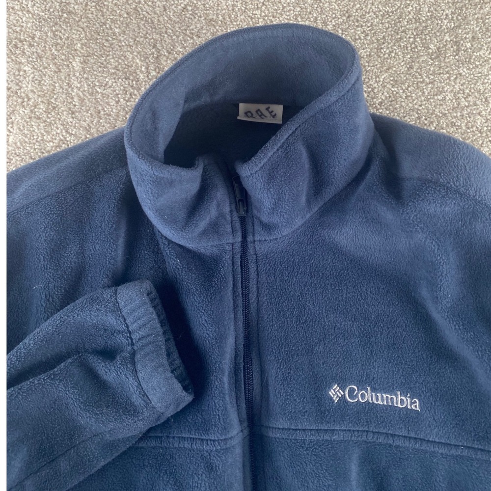 Columbia Mens XXL Navy Blue Full Zip Fleece Jacket Mock Neck Outdoor Soft Shell
